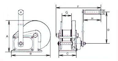 Габаритные размеры ручной барабанной лебёдки